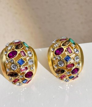 Vintage Colored Diamond Arc Earrings - Sterling Silver Post Part