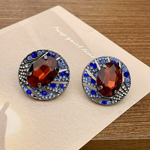 Vintage Peacock Blue Contrast Crystal Zircon Earrings - Sterling Silver Post Part