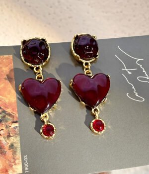 Vintage Concave And Convex Heart Tassel Pendant Earrings - Sterling Silver Post Part