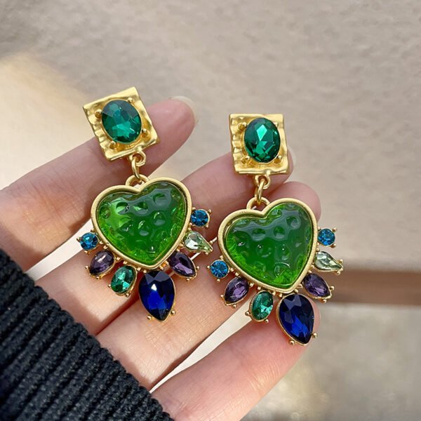 Vintage Green Glazed Heart Earrings - Sterling Silver Post Part