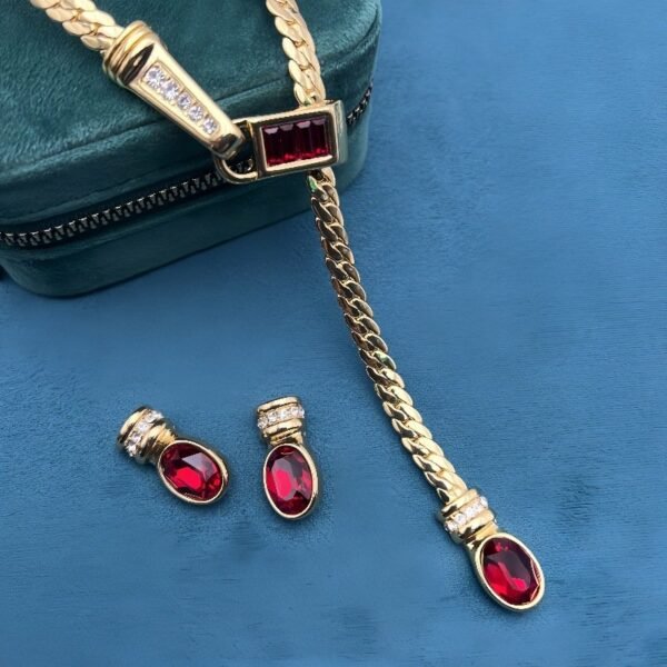 18k Gold Plated Red Snake Necklace Earrings Elegant Jewelry Sets