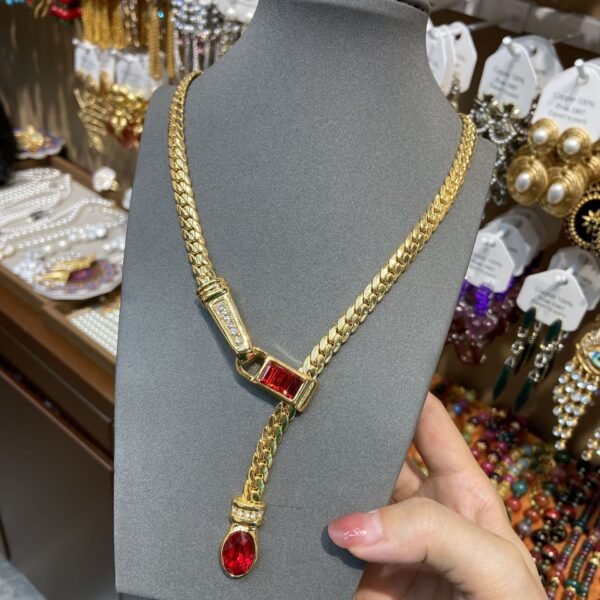 18k Gold Plated Red Snake Necklace Earrings Elegant Jewelry Sets - Image 2