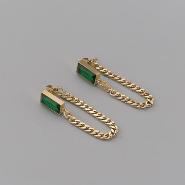 Stainless Steel 18k Gold Plated Green Square Shape Necklace Dangle Earrings Bracelet Jewelry Sets - Image 5