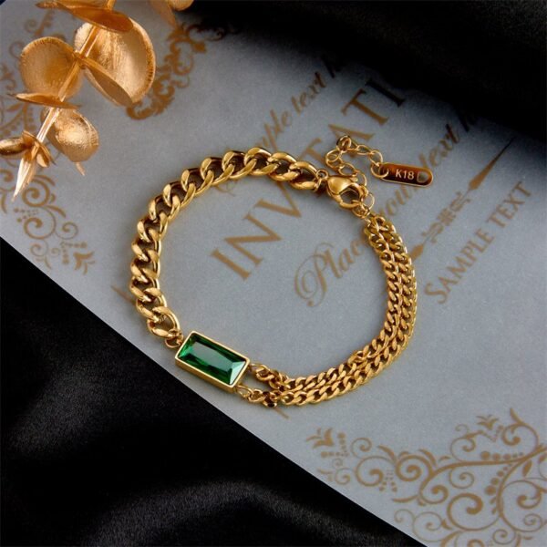 Stainless Steel 18k Gold Plated Green Square Shape Necklace Dangle Earrings Bracelet Jewelry Sets - Image 6