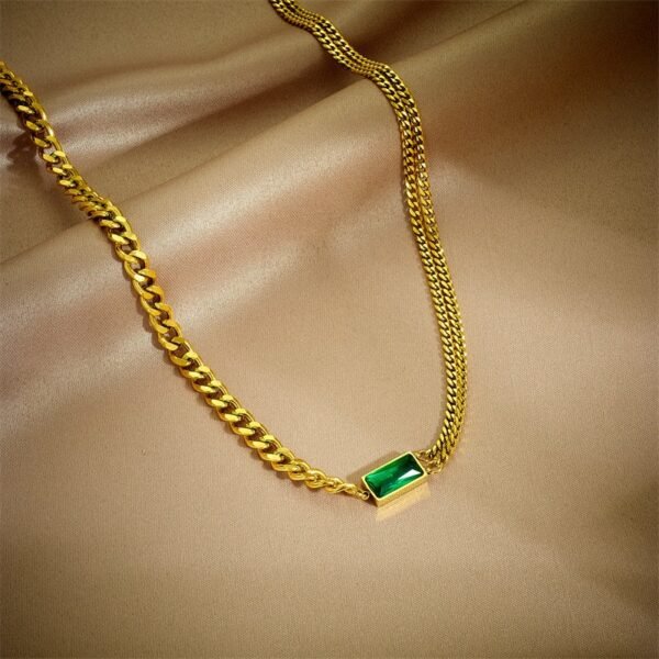 Stainless Steel 18k Gold Plated Green Square Shape Necklace Dangle Earrings Bracelet Jewelry Sets - Image 7