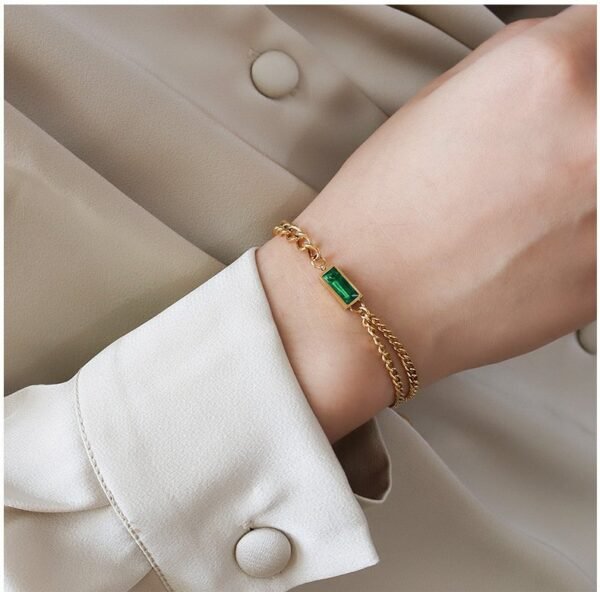 Stainless Steel 18k Gold Plated Green Square Shape Necklace Dangle Earrings Bracelet Jewelry Sets - Image 4
