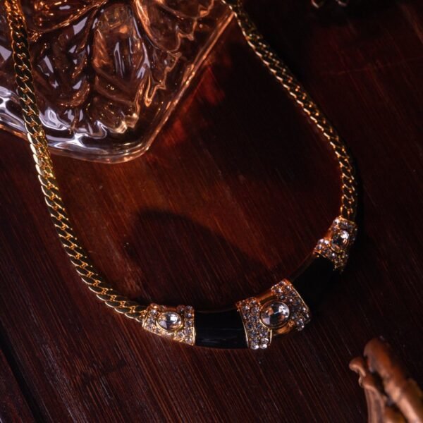 18k Gold Plated Lacquer Enamel Color Diamonds Inlaid Necklace Ear Clips Jewelry Sets - Image 3