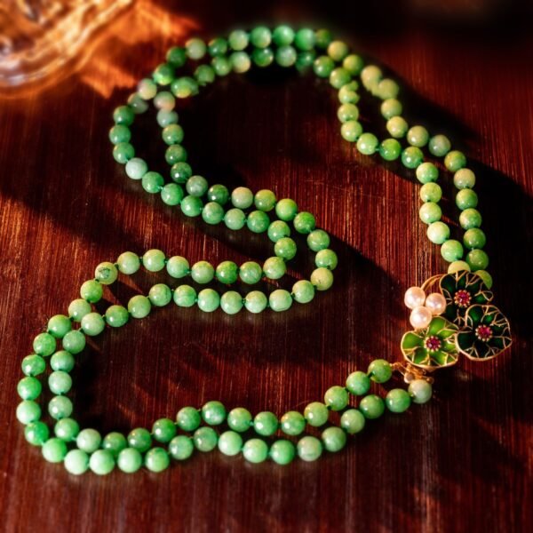 18k Gold Plated Vintage Jewelry Sets Green Agate Stones Hand Paint Enamel Leaf Necklace Earrings - Image 5