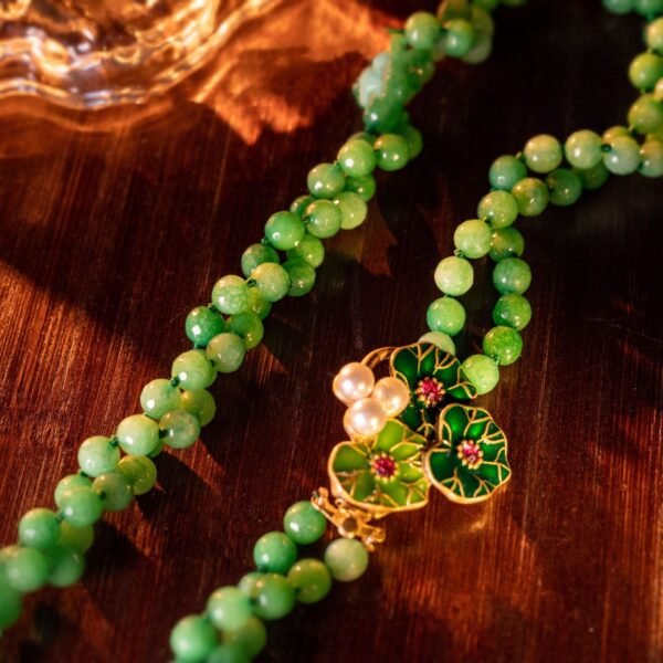 18k Gold Plated Vintage Jewelry Sets Green Agate Stones Hand Paint Enamel Leaf Necklace Earrings - Image 3