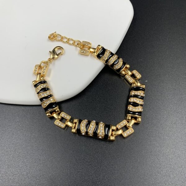 18k Gold Plated Vintage Jewelry Sets Maximelism Diamonds Inlaid Black Gold Necklace Round Stud Earrings Bracelet - Image 10