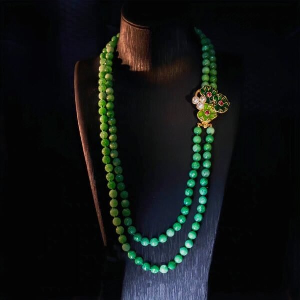 18k Gold Plated Vintage Jewelry Sets Green Agate Stones Hand Paint Enamel Leaf Necklace Earrings - Image 6