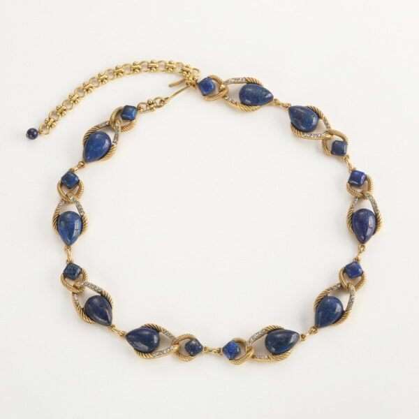 18k Gold Plated Vintage Jewelry Sets Natural Lapiz Lazuli Blue Stone Inlaid Knot Design Necklace Earrings Bracelet Adjustable Ring - Image 6