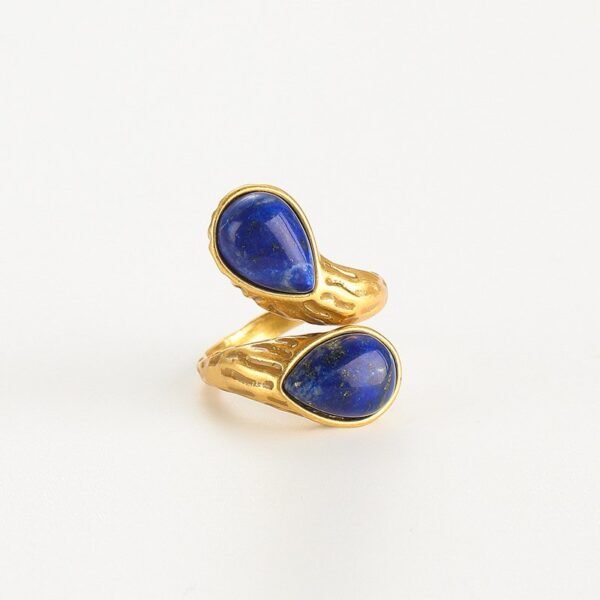 18k Gold Plated Vintage Jewelry Sets Natural Lapiz Lazuli Blue Stone Inlaid Knot Design Necklace Earrings Bracelet Adjustable Ring - Image 5
