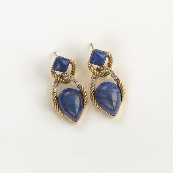 18k Gold Plated Vintage Jewelry Sets Natural Lapiz Lazuli Blue Stone Inlaid Knot Design Necklace Earrings Bracelet Adjustable Ring - Image 8