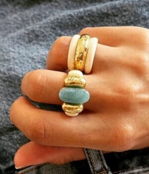 18k Gold Plated Vintage Ring Amazonite Natural Green Stone Size 6-8