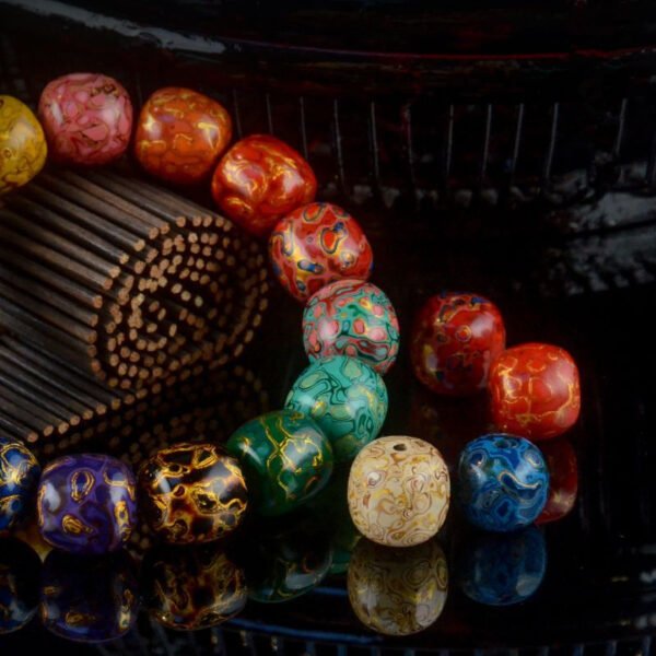 Daqi (Chinese Lacquer) Beads Bracelet with Mother of Pearl Inlaid 15*16mm*13 Beads - Image 3