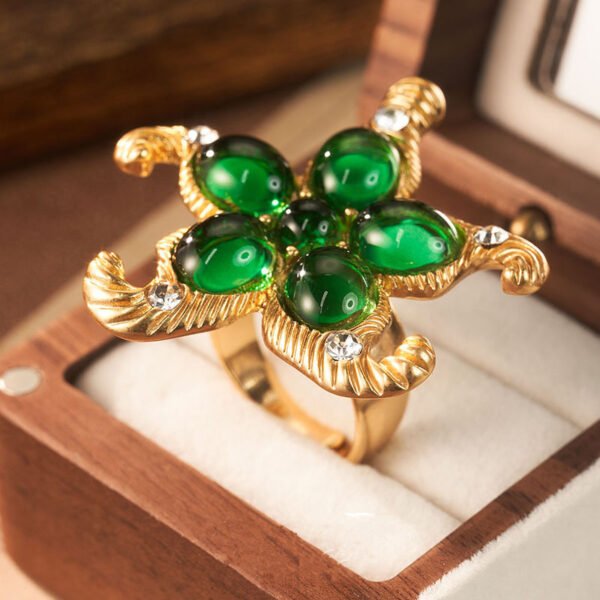 18k Gold Plated Starfish Flower Shape Ring Adjustable Size Color Red / Blue / Green - Image 2