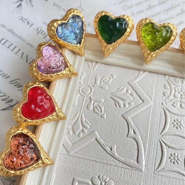 18K Gold Plated Vintage Heart Shape Crystal Glass Necklace Jewelry Sets - Dark Green - Image 9
