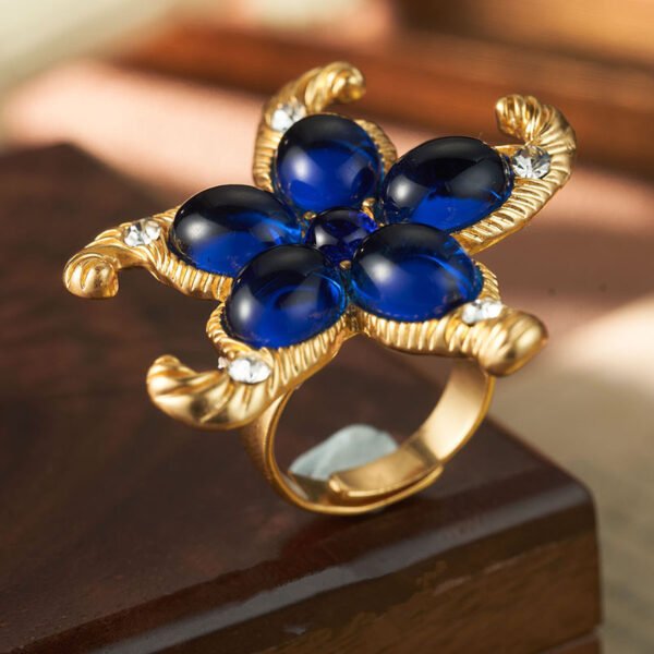 18k Gold Plated Starfish Flower Shape Ring Adjustable Size Color Red / Blue / Green - Image 3