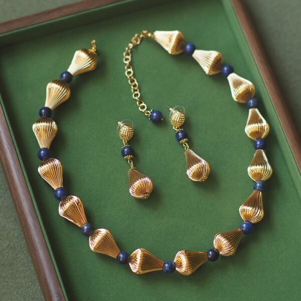 18k Gold Plated Lapis Lazuli Stones Elegant Necklace Earrings
