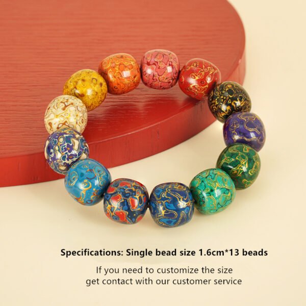 Daqi (Chinese Lacquer) Beads Bracelet with Mother of Pearl Inlaid 15*16mm*13 Beads - Image 6