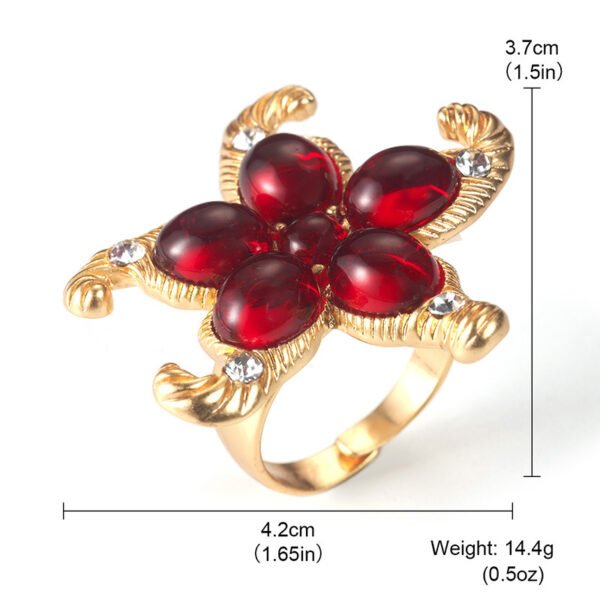 18k Gold Plated Starfish Flower Shape Ring Adjustable Size Color Red / Blue / Green - Image 5
