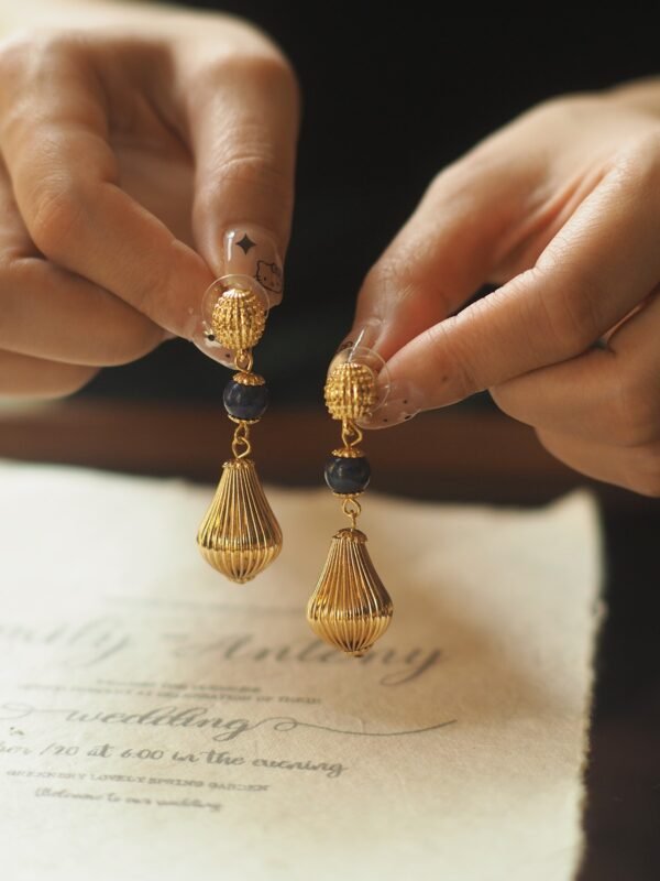 18k Gold Plated Lapis Lazuli Stones Elegant Necklace Earrings - Image 6