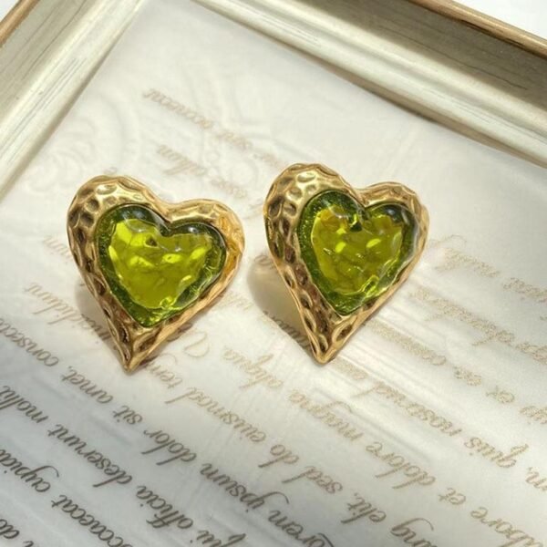 18K Gold Plated Vintage Heart Shape Crystal Glass Necklace Bracelet Earrings Ring Jewelry Sets - Light Green - Image 2