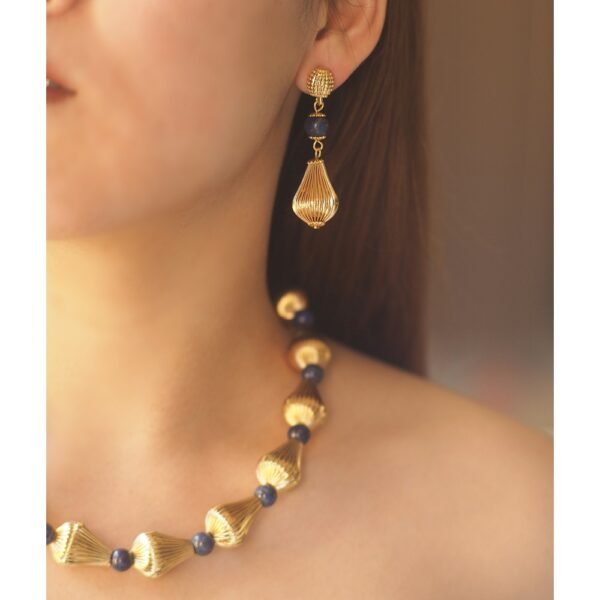 18k Gold Plated Lapis Lazuli Stones Elegant Necklace Earrings - Image 2