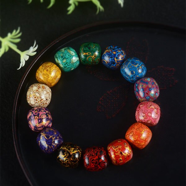 Daqi (Chinese Lacquer) Beads Bracelet with Mother of Pearl Inlaid 15*16mm*13 Beads - Image 5