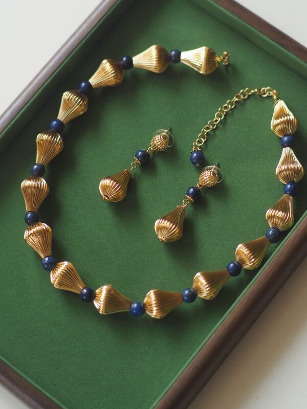 18k Gold Plated Lapis Lazuli Stones Elegant Necklace Earrings - Image 4