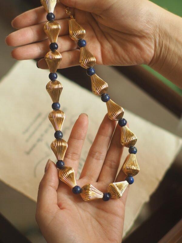 18k Gold Plated Lapis Lazuli Stones Elegant Necklace Earrings - Image 5