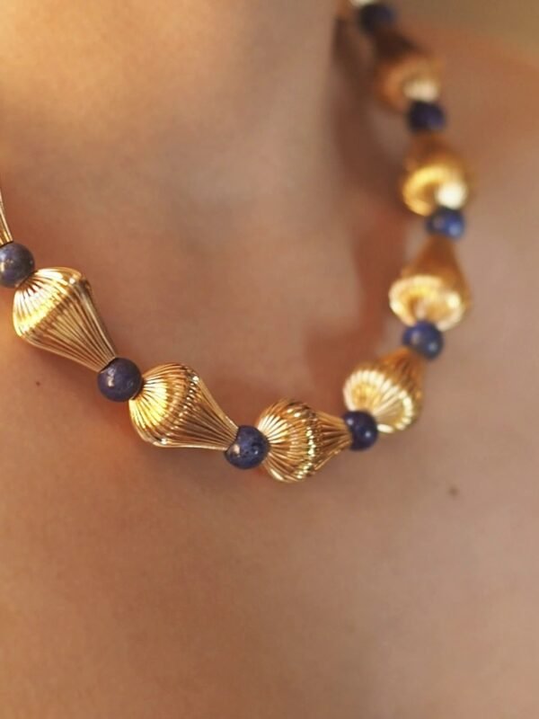 18k Gold Plated Lapis Lazuli Stones Elegant Necklace Earrings - Image 3