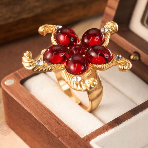 18k Gold Plated Starfish Flower Shape Ring Adjustable Size Color Red / Blue / Green