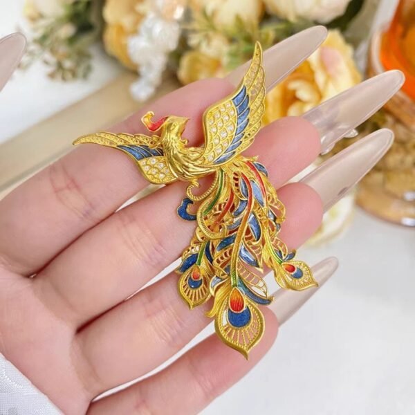 Gold Plated Adjustable Size Enamel Colorful Cinese Style Phoenix Ring - Image 2