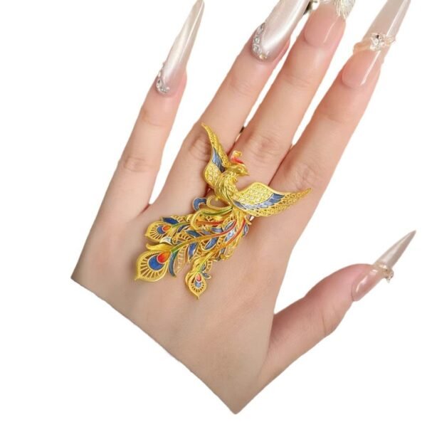 Gold Plated Adjustable Size Enamel Colorful Cinese Style Phoenix Ring - Image 4