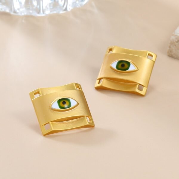 Square Shape Green Eye Alloy Necklace Earrings Set - Image 3