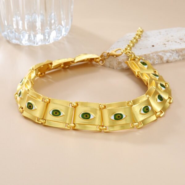Square Shape Green Eye Alloy Necklace Earrings Set - Image 2