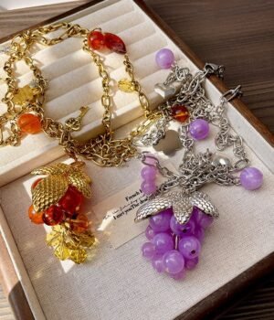 Long Sweater Chain with Grape Pendant 2 Chains Sets