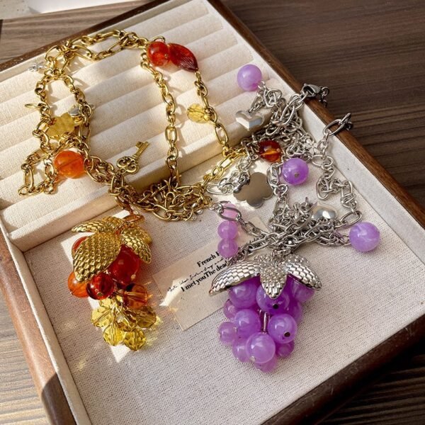 Long Sweater Chain with Grape Pendant 2 Chains Sets