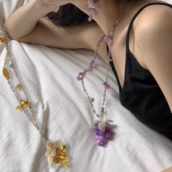 Long Sweater Chain with Grape Pendant 2 Chains Sets - Image 8
