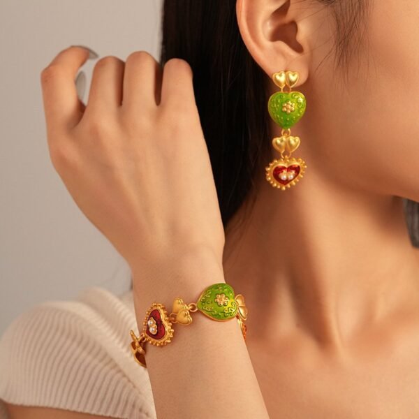 Colorful Enamel Heart Shape Necklace Bracelet Earrings sets - Image 3