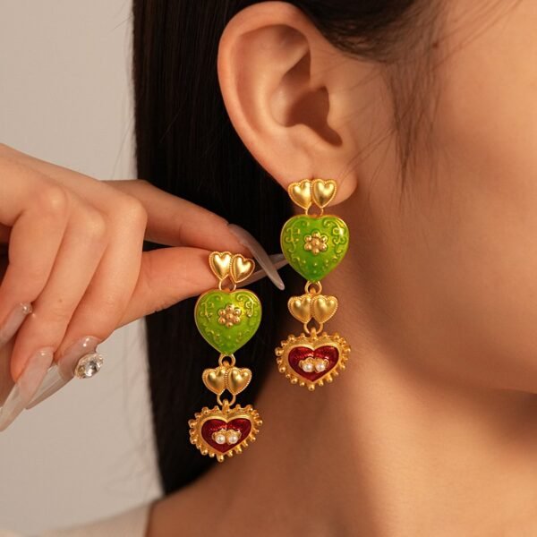 Colorful Enamel Heart Shape Necklace Bracelet Earrings sets - Image 4