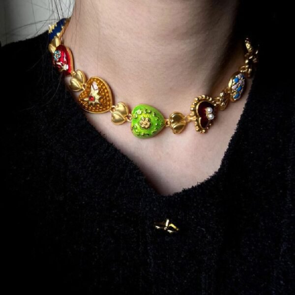 Colorful Enamel Heart Shape Necklace Bracelet Earrings sets - Image 2