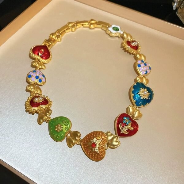 Colorful Enamel Heart Shape Necklace Bracelet Earrings sets - Image 6