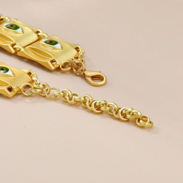 Square Shape Green Eye Alloy Necklace Earrings Set - Image 5