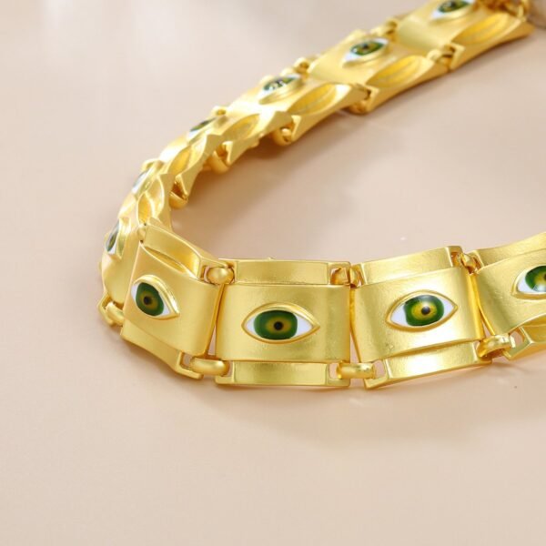 Square Shape Green Eye Alloy Necklace Earrings Set - Image 6