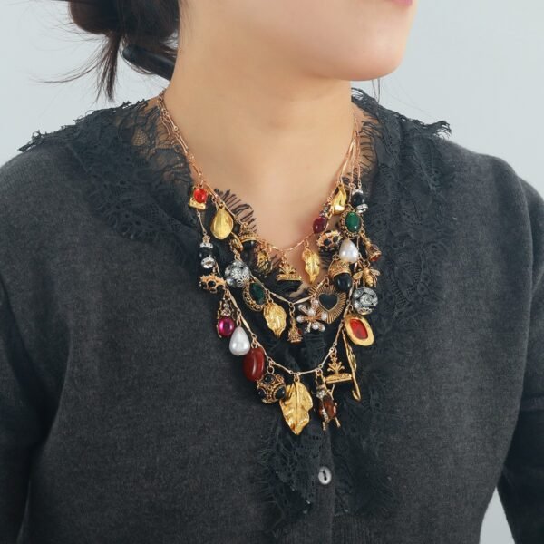 Vintage Design Multi-layered Insect Leaf Heart Charms Necklace Set - Image 7