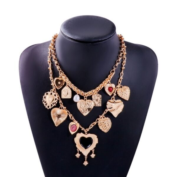 Multi-layer Metal Necklace Heart Photo Frame Charms Double Layer Chains - Image 4