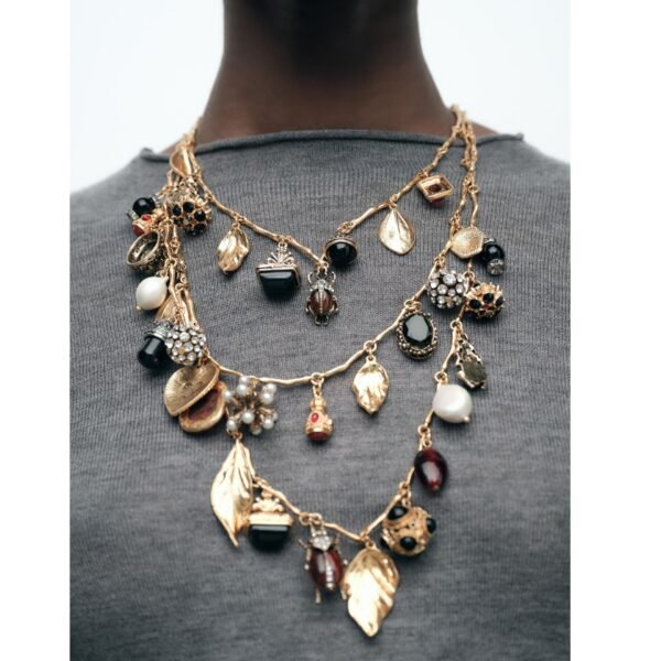 Vintage Design Multi-layered Insect Leaf Heart Charms Necklace Set